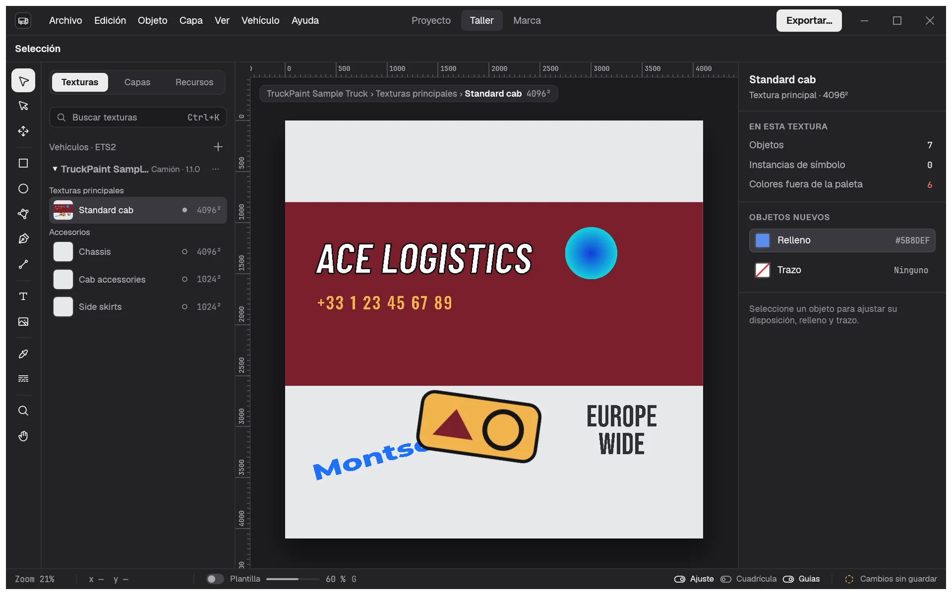 Textos de rotulación, un logotipo PNG y una insignia SVG en una textura.